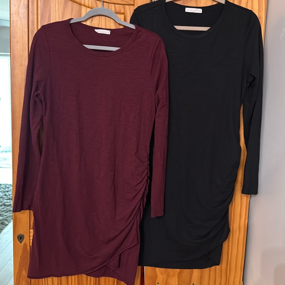 WASABI + MINT HUNTER SIDE-RUCHED DRESS WOMENS XL BURGUNDY BLACK LONG SKEEVE